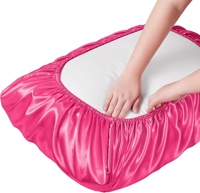 Manyshofu Satin Pillowcases for Hair Protection - 1Pcs Hot Pink Pillow Cases, Elastic Band Standard & Queen Satin Pillowcases Luxury Silky Pillow Cases Travel Pillow Covers