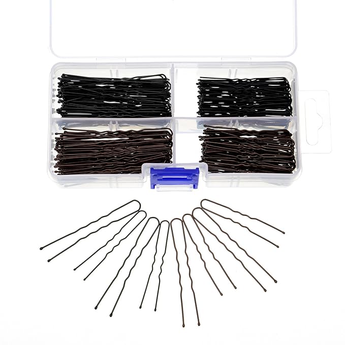 Hicarer 200 Pcs 2.4 & 2 Inches U Shaped Hair Pins with Storage Box Black and Brown for Women Hair Bobby Pins with Clear Storage Box