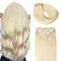 SURNEL Clip in Extensions Human Hair Platinum Blonde Double Drawn Hair Extensions Clip ins 22 Inch 6pcs 120g(#60,22'')