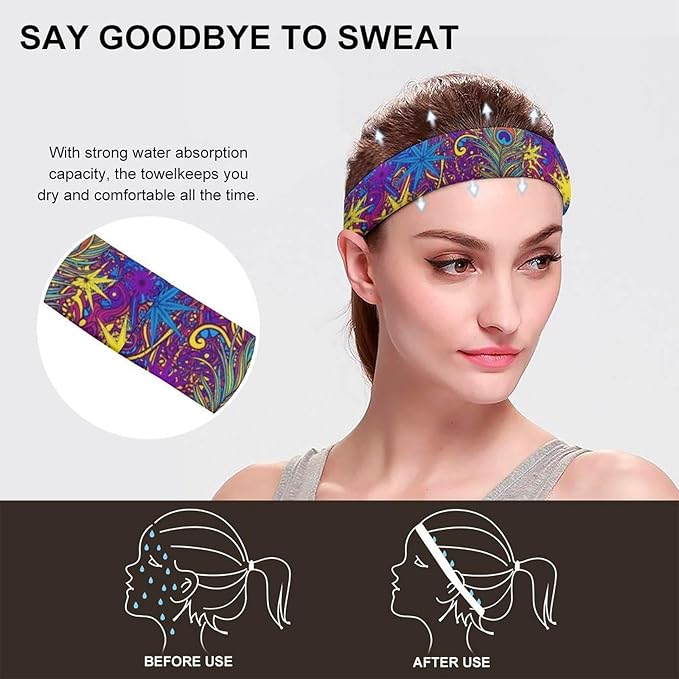 Sport Headbands for Men & Women, Trippy Peacock Feathers Workout Sweatband for Running, Cycling, Football, Yoga