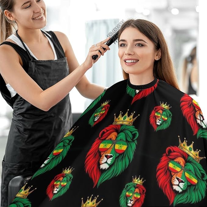 Women Rasta Flag Reggae King Lion Black Haircut Barber Cape Cover, Extra Large Hairdressing Apron for Home Stylists, Easy Clean