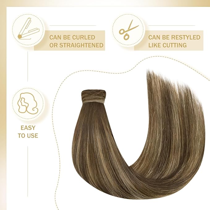 Ve Sunny Hair Extensions Ponytail Real Human Hair Wrap Around Clip in Ponytail Hair Extensions Straight Extensions Human Hair for Women Medium Brown Balayage Ombre Caramel Blonde 20inch 80G