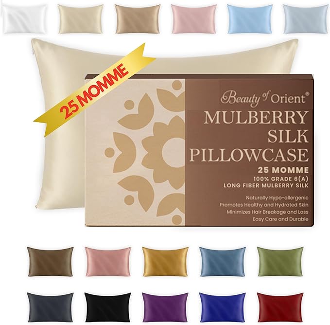 25 Momme Premium Mulberry Silk Pillowcase for Hair and Skin | Handcrafted Hypoallergenic & Anti-Acne Silk Pillow Cases with Zipper | King - 20" x 36", Vanilla Ice