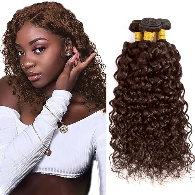 Dark Brown Human Hair Bundles Color 4 Water Wave Bundle 18 18 18 Inch Niegmeag Virgin Remy Hair Extensions Brown Wet and Wavy Human Hair Bundles