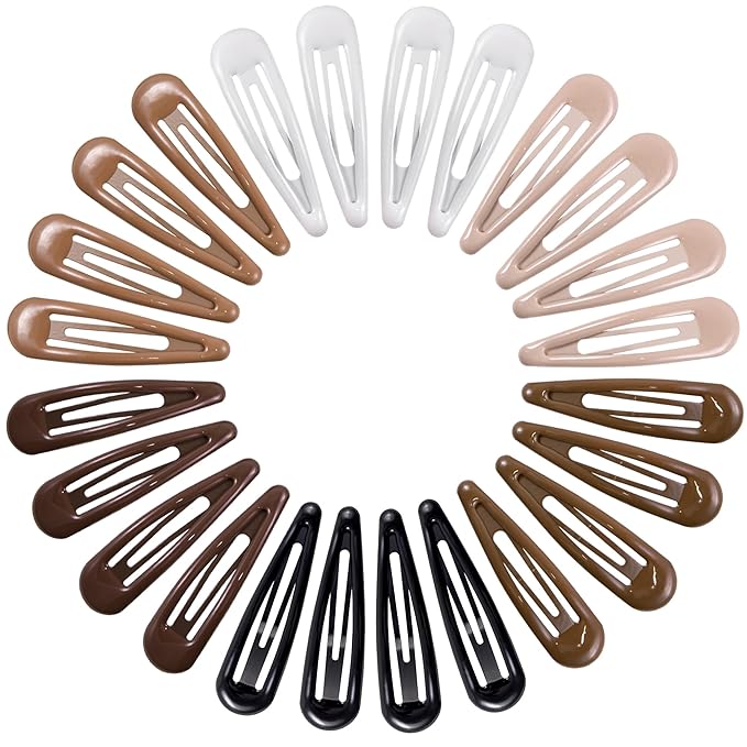 24 PCS 2.36 In Metal Snap Hair Barrettes For Women Water Drop Shape Hair Clips For Thick Thin Fine Hair,Bright Black Brown Beige White