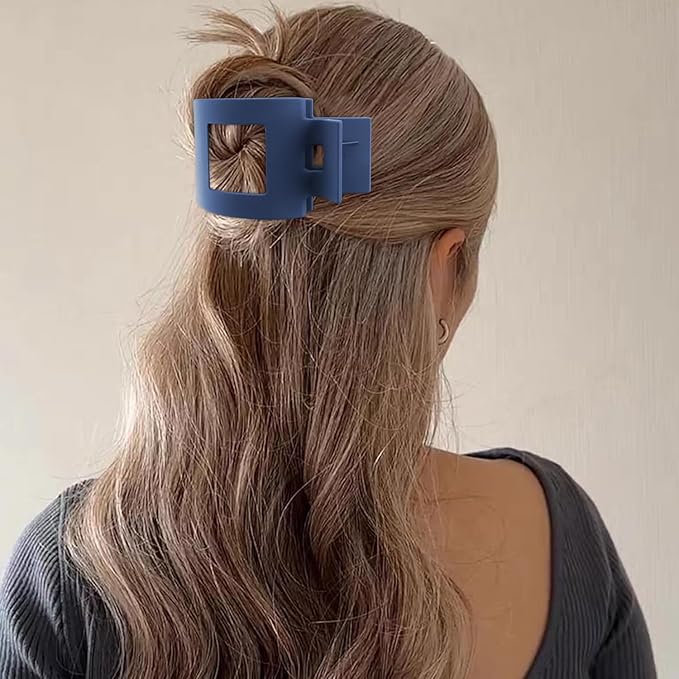 Velscrun Flat Hair Clips for Women Girls, 2 Styles 8 Pcs Lay Flat Claw Clips, Strong Hold French Duck Billed Large Side Hair Jaw Clip for All Hair Types, Non Slip Grip for Daily Styling Blue