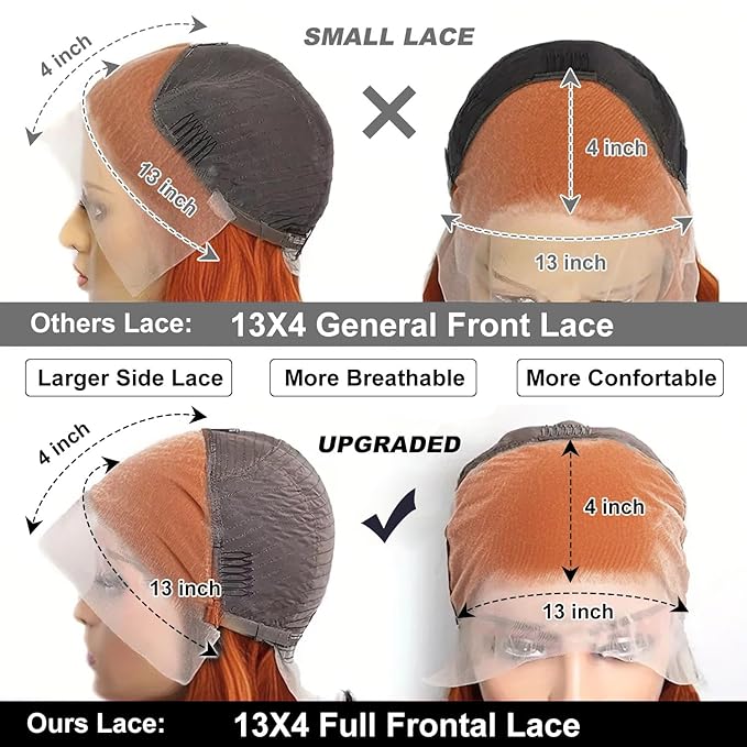 Ginger Orange Bob wig Human Hair 350# Colored Bob Wig 13x4 HD Transparent Lace Frontal Wigs Human Hair Straight Short Bob Wigs for Black Women (16inch, Ginger Bob Wig)