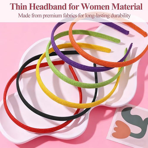 12 Pcs Thin Headband for Women,Skinny Headbands,Thin Hair Bands for Women's Hair,No Headache Headband Pressure Slip Fabric Narrow Gentle,Slim Ouchless,for Girl Head Hairs Accessories (Multicolor)