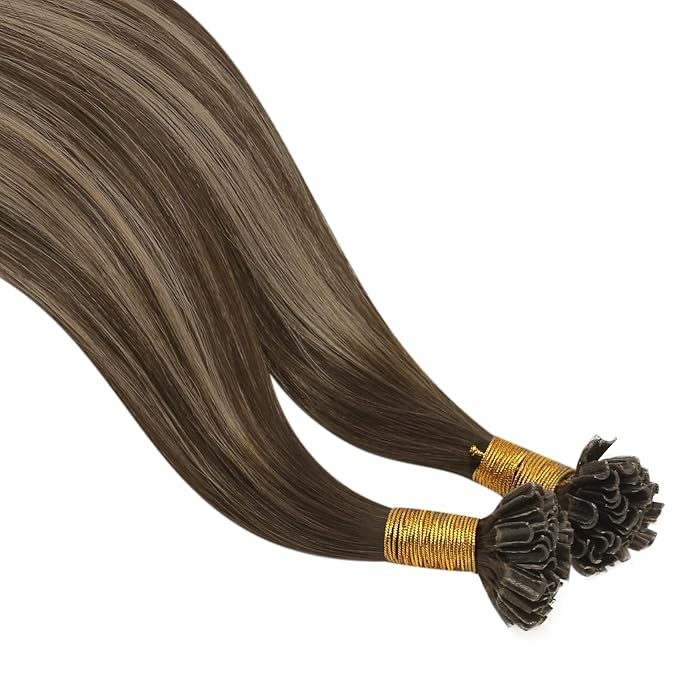 YoungSee U Tip Hair Extensions Human Hair Highlight Utip Hair Extensions Human Hair Highlight Brown Mixed Blonde Hair Extensions Hot Fusion Ktips Hair Extension U Tip 20In 1G/S 50G for Wedding