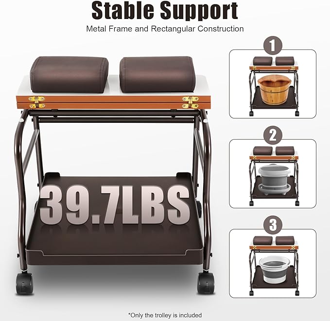 Beauty Salon Nail or Foot Bath Spa, 2Tier Portable Esthetician Trolley Cart Pedicure Manicure Funiture Massage Table Salon Supplies with 4 Wheels for Foot Rest, Hair Salons, Home (Coffee)
