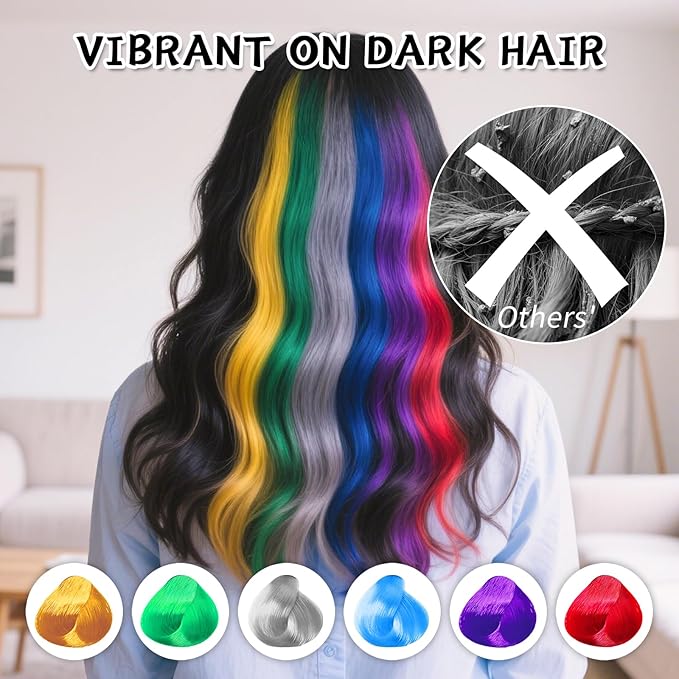 Byhoo 6PCS Temporary Hair Dye for Dark Hair, Hair Chalk for Girls, Kids Hair Dye, Washable Hair Color, Girl Gifts for 7-13 Year Old Girls Birthday