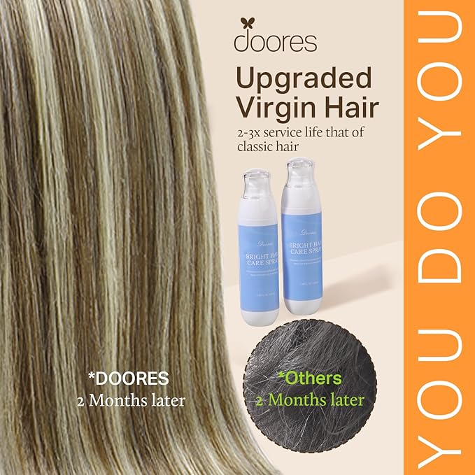 DOORES Real Human Hair Extensions, Light Brown Highlighted Medium Blonde, 7pcs 110g 16 Inch Seamless Clip in, Remy Hair, Natural Straight, Invisi Edge