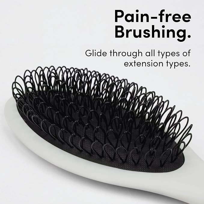 The Hair Shop Beige Loop Brush - Salon Professional Grade with Ergonomic Design - Safe Detangler Tool for 100% Remy Human and Synthetic Hair Extensions and Wigs (Light Grey)