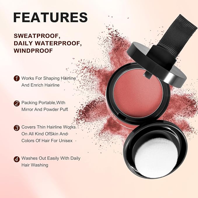 Root Touch Up Color Powder for Women's Gray and Thinning Hair, Men's Beard Line and Bald Spots - Instantly Covers Hairline Shadows (Red Brown)