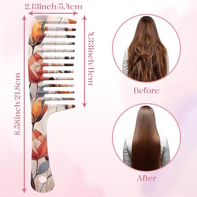 Wide Tooth Comb,Effortless Tangle Removal for Curly, Wet, Long Hair Wet,Cute Aesthetic Design for Women Men and Girls (Orange-07)