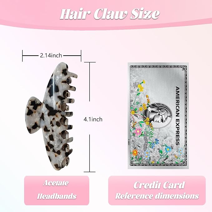 French Hair Claw Clips for Women Grils,4 Inch Strong Hold No Slip Grip Accessories Acetate Material,Not Easily Damaged,Thick or Thin Hair (White & Brown)