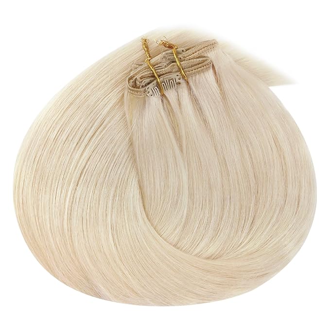 Ve Sunny Clip in Human Hair Extensions Platinum Blonde Clip in Hair Extensions Real Human Hair Short Straight Hair Extensions Clip ins for Daily Use 100g 14inch 7pcs