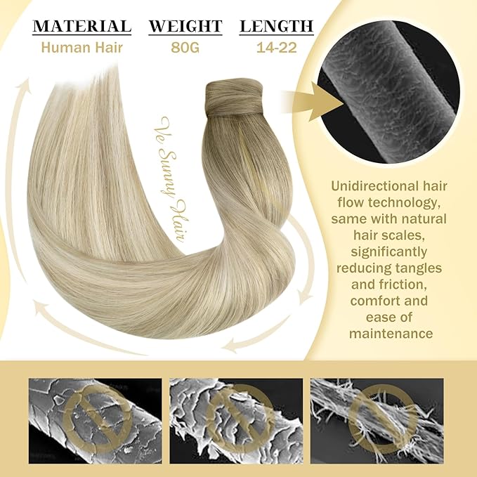 Ve Sunny Hair Extensions Ponytail Real Human Hair 80G Wrap Around Clip in Ponytail Hair Extensions Straight Extensions Human Hair for Women Ash Grey Balayage Platinum Blonde 14inch