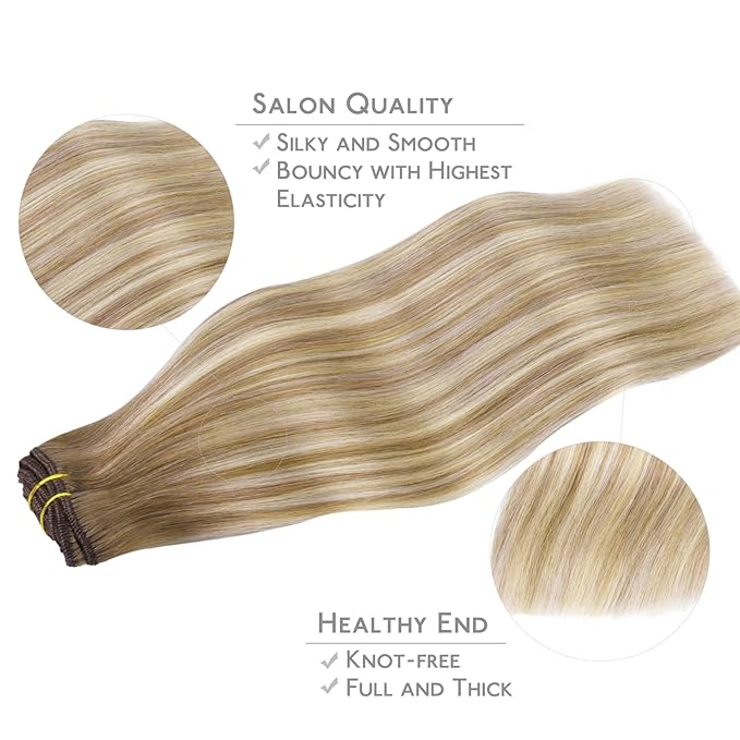 WENNALIFE Clip in Hair Extensions Real Human Hair, 24 Inch 120g 7pcs Balayage Dirty Blonde with Platinum Ends Remy Hair Natural Double Weft