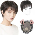 Short Human Hair Topper for Women with Hairloss,Invisible Clip in Straight Topper Hairpiece with Large Mesh 6.3x7 Ins and Silk Top Base Natural Fluffy Wiglet Hairpiece Natural Black