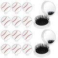 12 Pcs baseball Mini Detangler Brush, Folding Mirror Hair Brushes, Travel Hair Brush, No Tangle Soft Flexible Bristles for Straight, Curly, Thick Hair for baseball Team Gift Sport Party