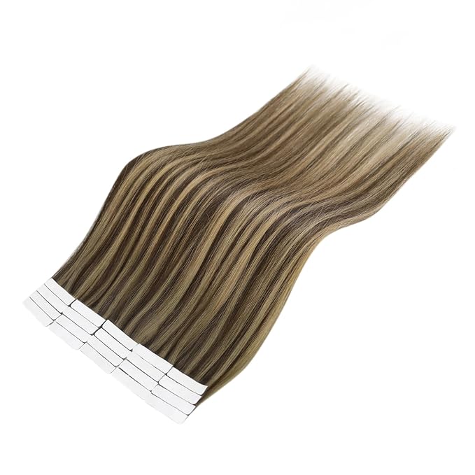 Full Shine Injection Tape in Extensions Real Human Hair 18 Inch Color BM Virgin Tape in Hair Extensions Seamless Skin Weft Invisible Human Hair Tapes in Extensions 12.5G 5Pcs for Women