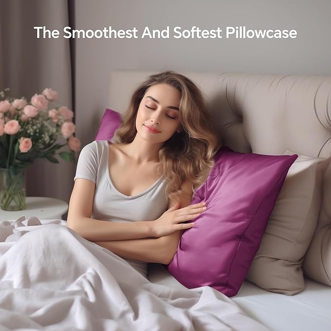 INFIIXSO Mulberry Silk Pillowcase for Hair and Skin, Silk Pillow Cases Standard Size with Hidden Zipper 20x26 Inches, Ultra Smooth and Soft Cooling Pillow Cases for Hot Sleepers(Purple, 1 Pack)