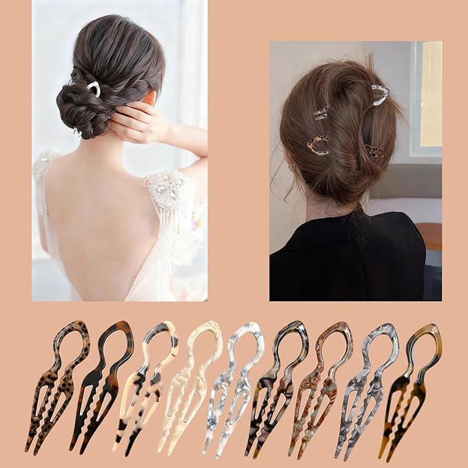 Prestige Hair Pins for Women,French U-Shaped Hair Pin 3Pc Elegant Women Hair Accessories Suitable for Thick or Thin Hair (Pink, Blue, Starry gray)