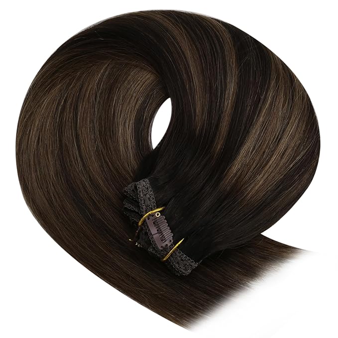YoungSee 150G Balayage Clip in Hair Extensions Dark Brown Clip on Hair Extensions Human Hair Ombre Medium Brown Balayage Clip in Extensions Real Human Hair Straight Remy Hair 7Pcs 20In 7Pcs