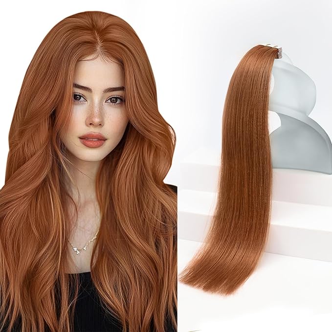 Sunny Hair Tape in Hair Extensions Real Human Hair Invisible Remy Hair Extensions Tape ins for Women Copper Red 24 inch 20Pcs 50G