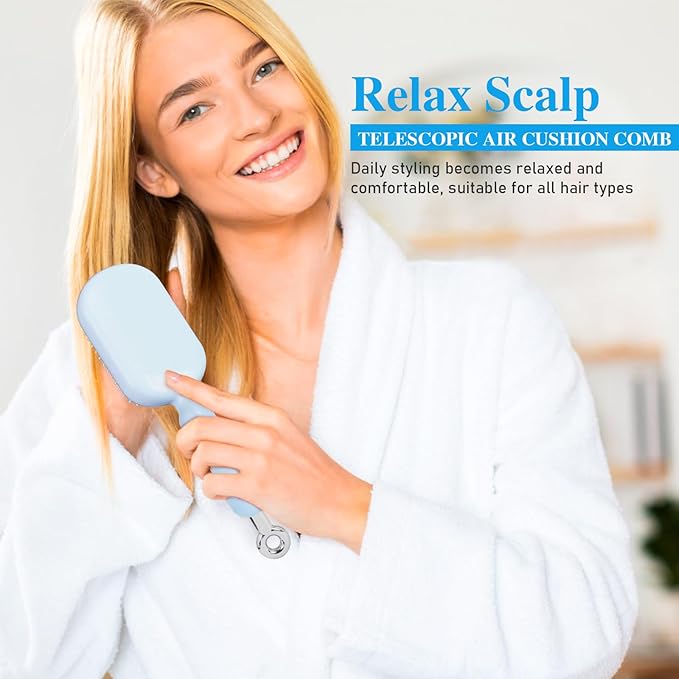 Retractable Cushion Massage Comb Brush，Retractable Hair Brush，Anti Static Self Cleaning Hair Brush For Women And Men, Anti Static Pull Ring Air Cushion Massage Brush (Blue)