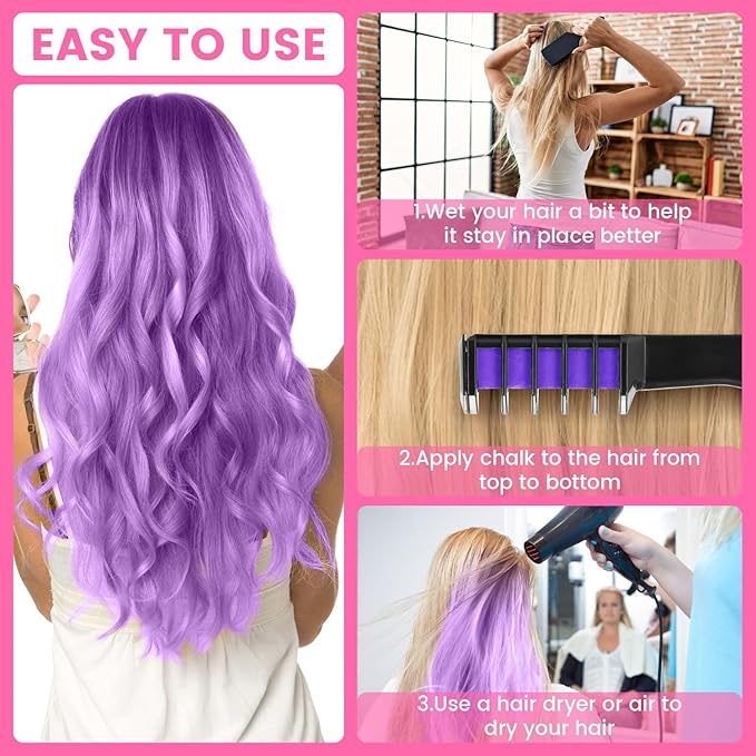 10 Color New Hair Chalk Comb Temporary Bright Hair Color Dye for Kids,Washable Hair Chalk Girls New Year Birthday Cosplay DIY(Dark Blue&Blue&Green&Purple&Brown&Pink&Orange&Red&Dark Green&Yellow)