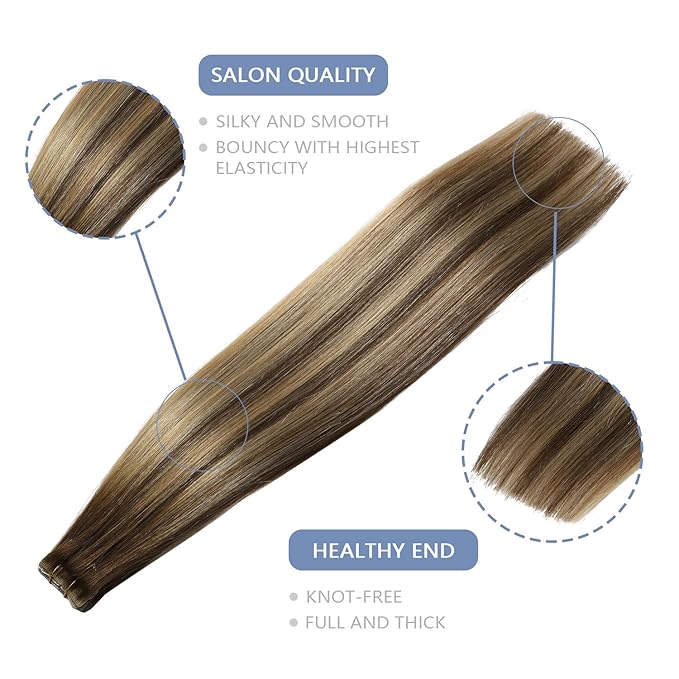 COOKAYU Invisible Tape in Hair Extensions, Injected Tape Hair Extensions Medium Brown to Caramel Blonde 50g 20pcs 22Inch Seamless Tape in Human Hair Extensions Straight