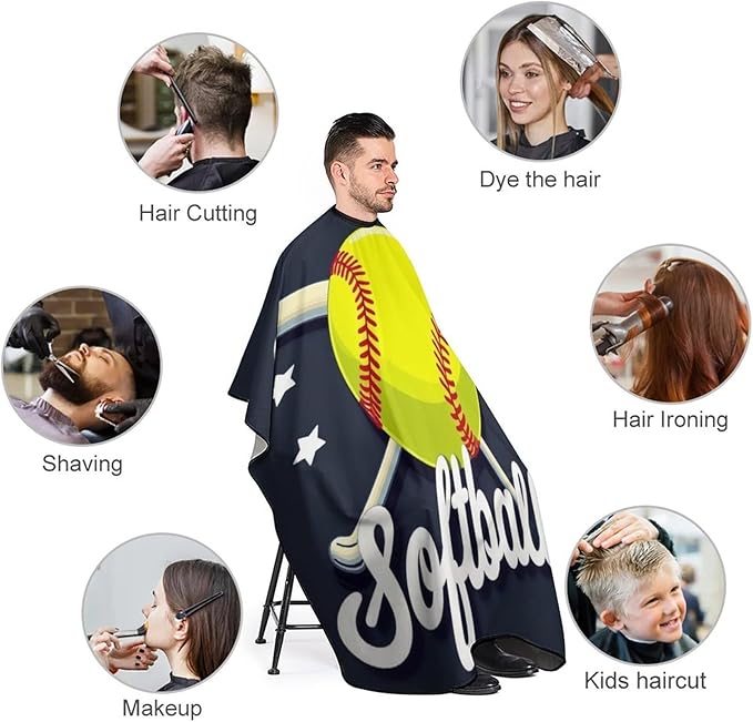Fashion Unisex Hair Cutting Cape with Adjustable Closure Yellow Softball Ball American Barber Cape