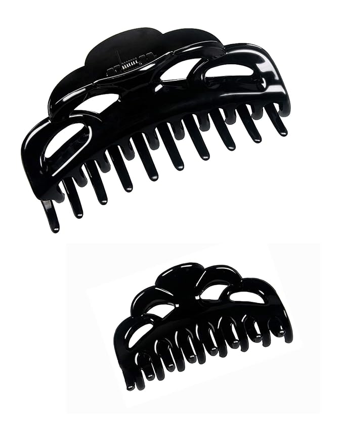 Solid Black Claw Clips for Women Large and Medium Size Neutral Butterfly Hair Clips Basic Non-Slip Hair Styling Accessories 2pcs in Set(Arc-Black)