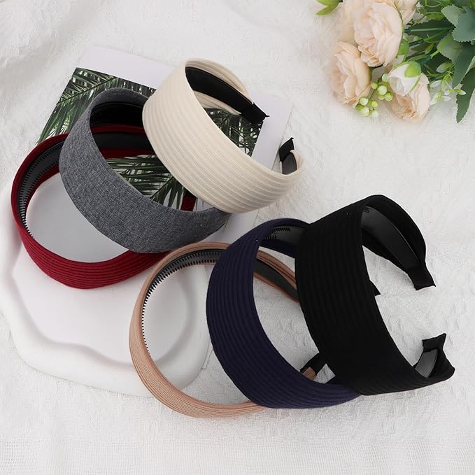 Wecoe Headbands for Women, 6pcs Wide Ribbed Headbands Non Slip Fashion Head Bands Comfortable Hairbands Hair Accessories for Women & Girls