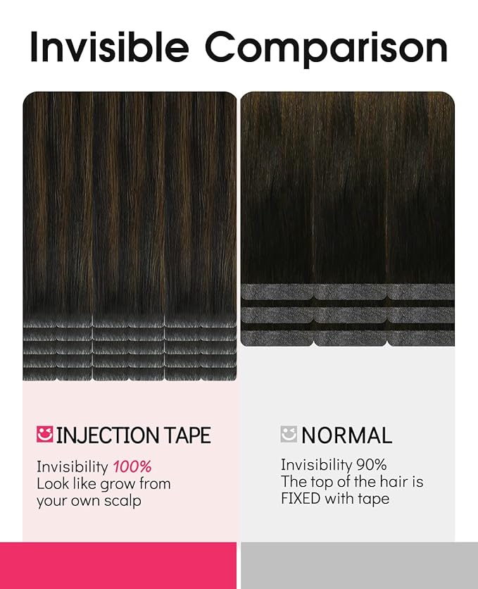 Youngsmile Invisible Tape in Hair Extensions Human Hair #1B/4/27 Natural Black to Chocolate Brown and Caramel Blonde Invisible Tape in Extensions Human Hair 20pcs 30g 14 Inch (#1B/4/27,14'')