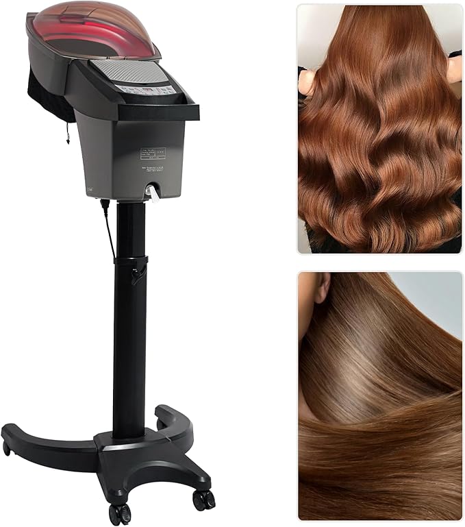 Hair Steamer, 7 Light Professional Standing Deep Conditioning Hair Steamer, Household Hair-Care Machine with Hair-Care Hood & 57.49 oz Water Tank for Salons Barbershops (Black)