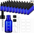 50 Pcs 1/2oz Blue Glass Dropper Bottles with Measurement, 30ml Leakproof Tincture Bottles with Funnels, Eye Droppers, Extra Caps & Labels, Refillable Empty Bottles for Tinctures, Essential Oils