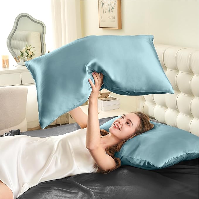 INFIIXSO Mulberry Silk Pillow Case King Size, Silk Pillowcase with Hidden Zipper 20"x36", Extraordinary Smooth and Soft Pillow Cases for Hair and Skin(Haze Blue, 1 Pack)