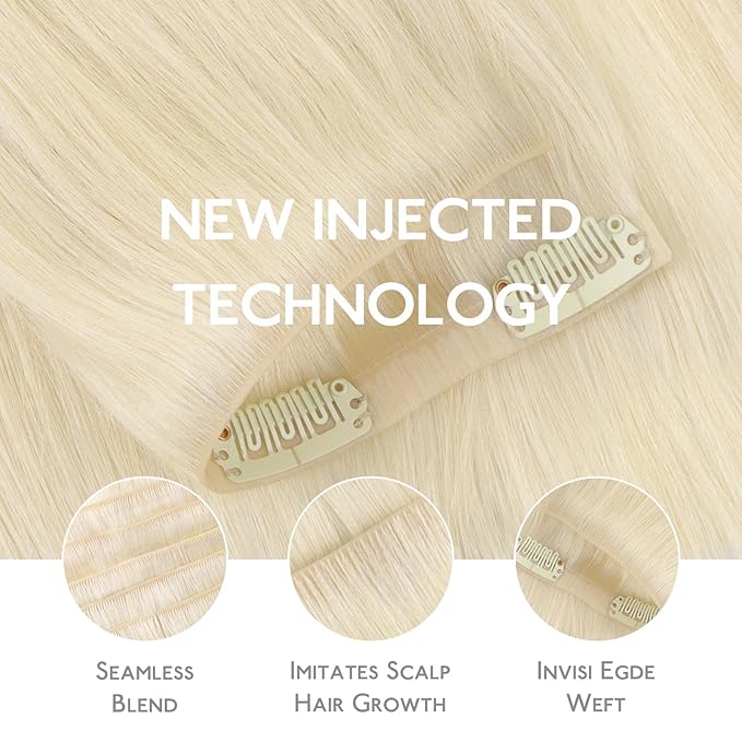 WENNALIFE Invisi Edge Clip in Hair Extensions Real Human Hair, 12 Inch 80g 7pcs Platinum Blonde Invisible PU Skin Weft Straight Extensiones De Cabello Hmano Clip Ins