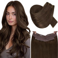 RUNATURE Wire Hair Extensions Real Human Hair Brown, 12 Inch One Piece 70g, Remy Human Hair Invisible Wire Hair Extensions Medium Brown, Short Soft Hair, Blended Well, Easy to Use for Women #4