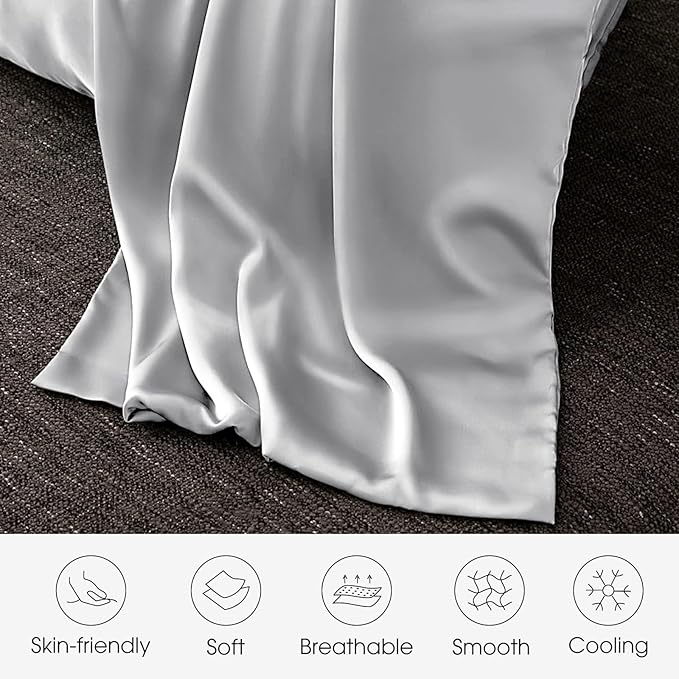 100% Silk Pillow Cases 2 Pack Queen Size Mulberry Silk Pillowcase for Hair and Skin Set of 2 Highest Grade 6A Silk Soft Breathable Cooling with Hidden Zipper, Light Grey