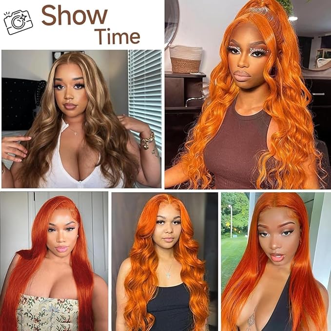 26inch Ginger 13x4 HD Lace Front Wigs Human Hair Straight Lace Frontal Wigs 350 Colored Glueless Ginger Orange 180% Density Pre Plucked With Baby Hair