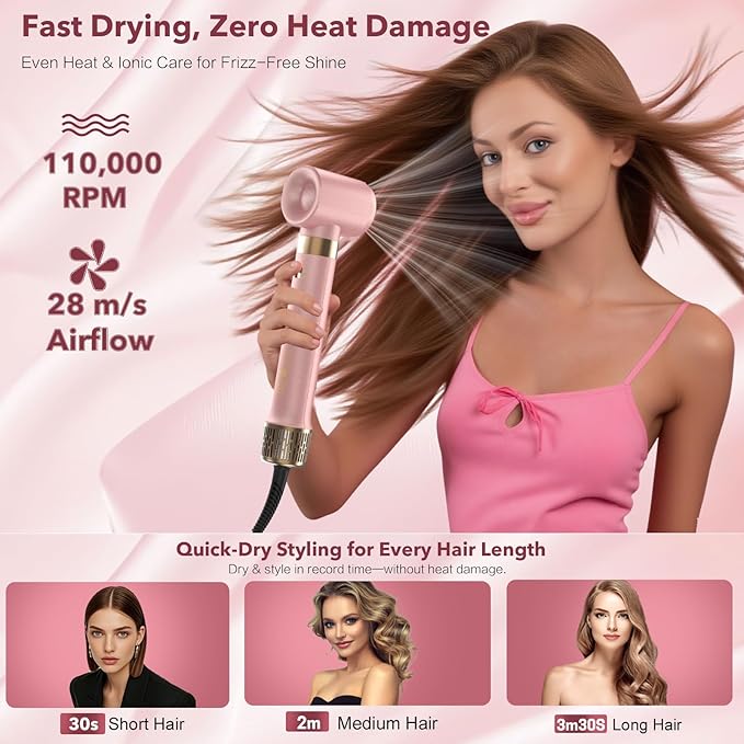 StyleVibe 6-in-1 Air Styler, Hair Dryer & Blow Dryer Brush with Travel Case - Auto Wrap Curls (L/R), Fast Drying, Thermal Round Brush for Smooth Blowouts & Frizz-Free Volume, No Heat Damage