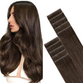 GOO GOO Invisi Edge Tape in Hair Extensions Human Hair, 4A Chocolate Brown, 10pcs 16inch 25g, Virgin Remy Hair, Seamless Injected Tape, Natural Look