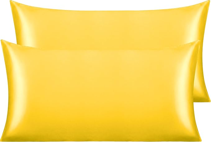 NTBAY 2 Pack Satin King Pillowcases for Hair and Skin, Luxurious and Silky Pillow Cases with Envelope Closure, 20x36 Inches, Yellow
