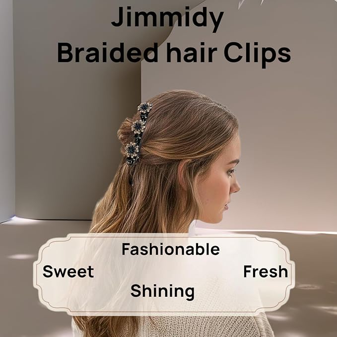 Sparkling Crystal Braided Hair Clips, Woven Hair Clips, New 2025 Women Styling Hair Clip, Women Flower Hair Accessories 4-Pack (rainbow colors)