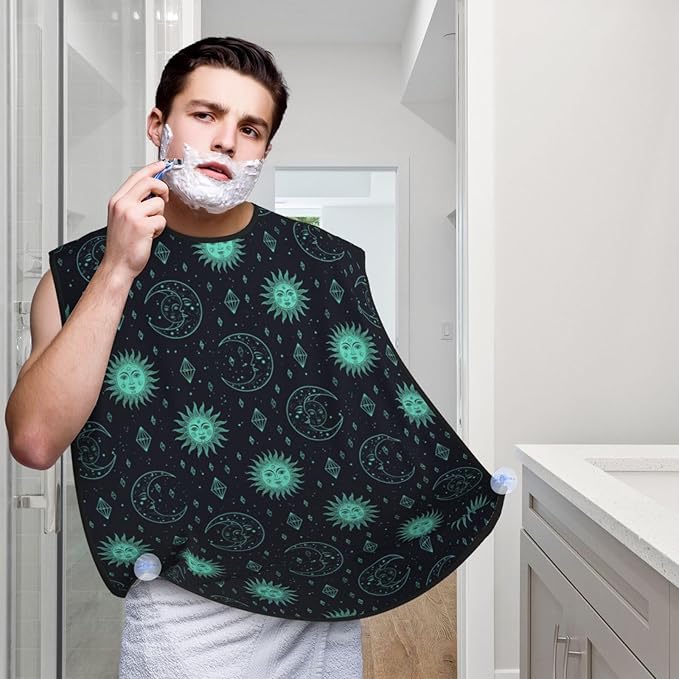 Professional Beard Bib, Non-Stick Hair Catcher Apron Waterproof, Shaving Grooming Essential for Men Dad, Trippy Sun Moon Star Shave Bib