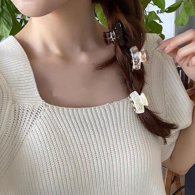 Small Hair Clips for Women,1.4" Acetate Hair Claw Clips, Strong Hold Nonslip Half-Up Jaw Clip, French Hair Accessories Birthday Thanksgiving Christmas Gift for Girls Mother Daughter Thin Thick (6 PCS)